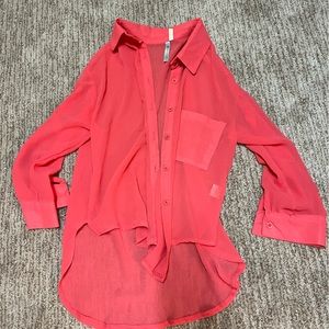 Pink sheer button up